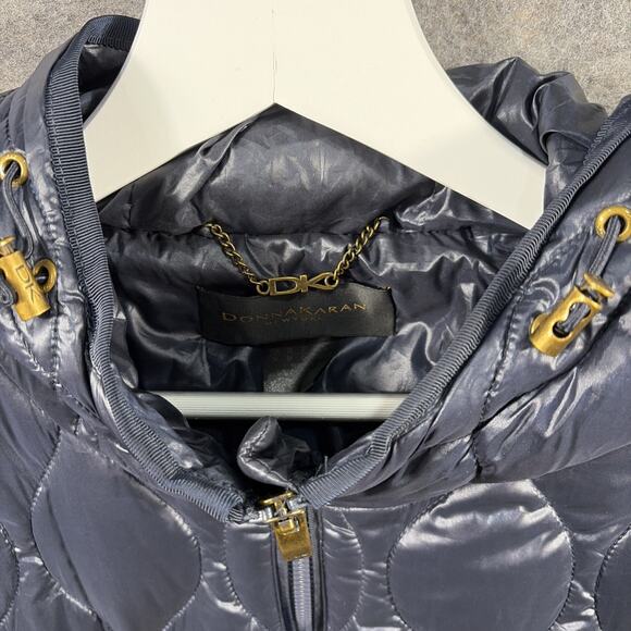 Women’s Donna Karan $350 Hooded Zip Front Quilted Navy Blue Jacket Size Medium - Picture 4 of 13